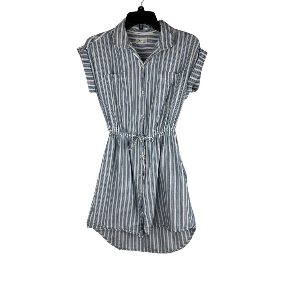Japna Blue White Striped Cotton Shirt Dress Tie Waist Coastal Old‎ Money